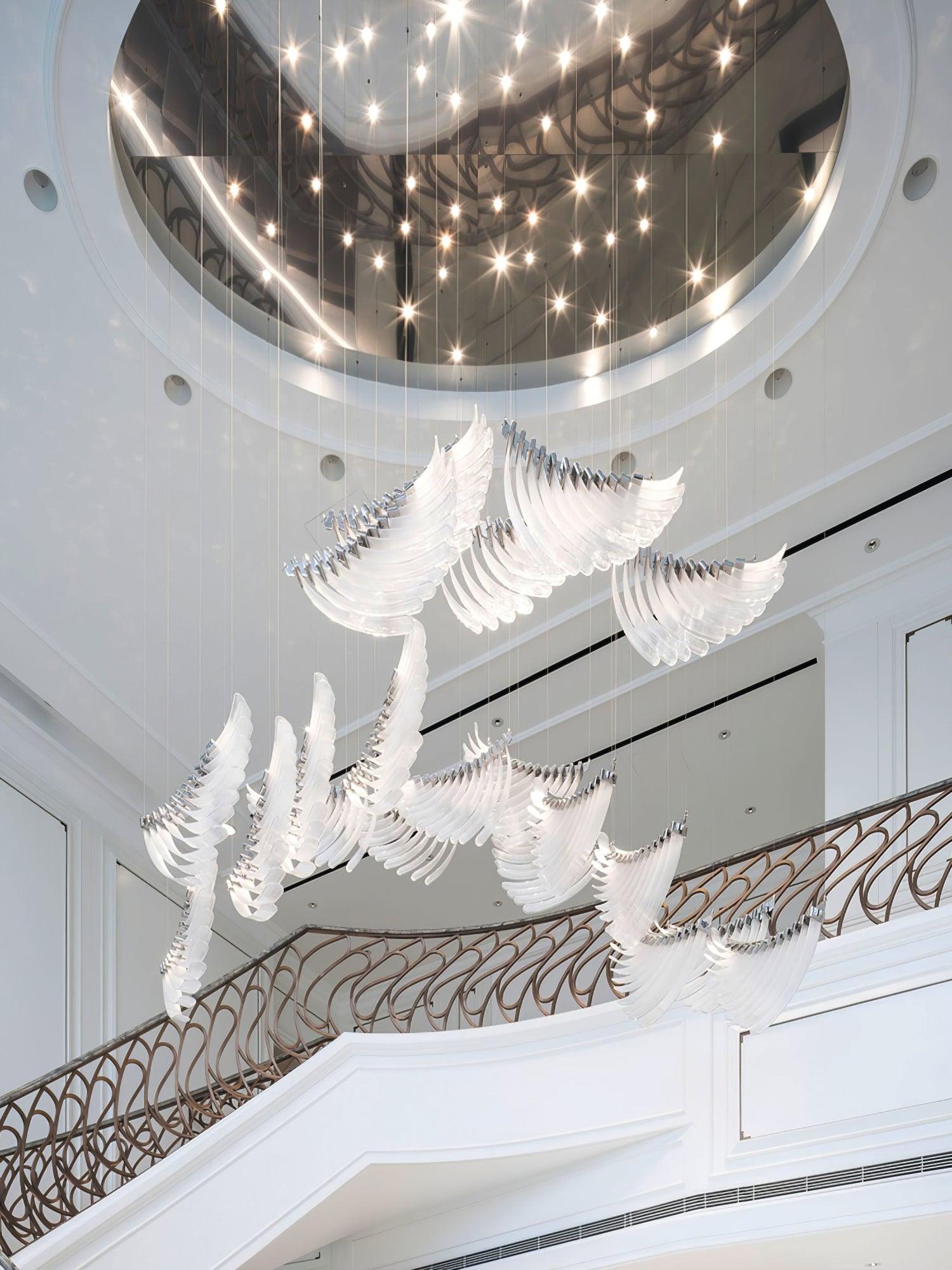Modern Tiered Palmette Acrylic Chandelier with Ribbed Leaf Design and Chrome Finish