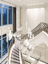 Modern Tiered Palmette Acrylic Chandelier with Ribbed Leaf Design and Chrome Finish