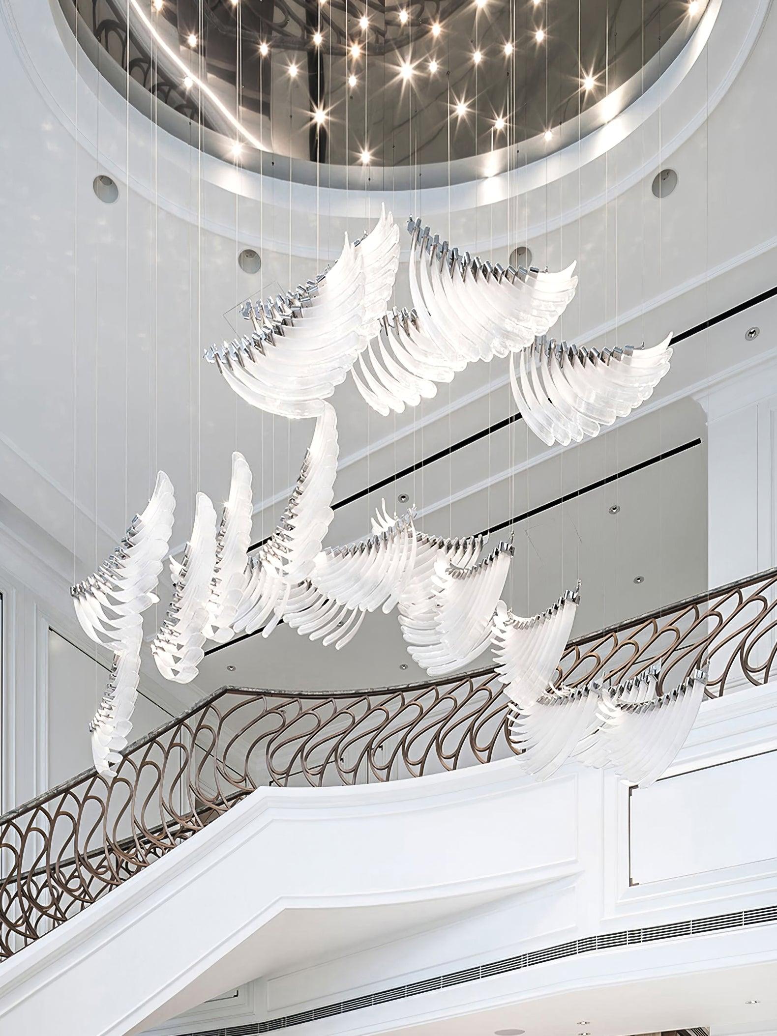 Modern Tiered Palmette Acrylic Chandelier with Ribbed Leaf Design and Chrome Finish