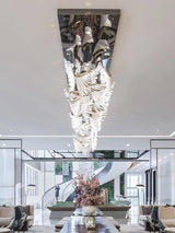 Modern Tiered Palmette Acrylic Chandelier with Ribbed Leaf Design and Chrome Finish
