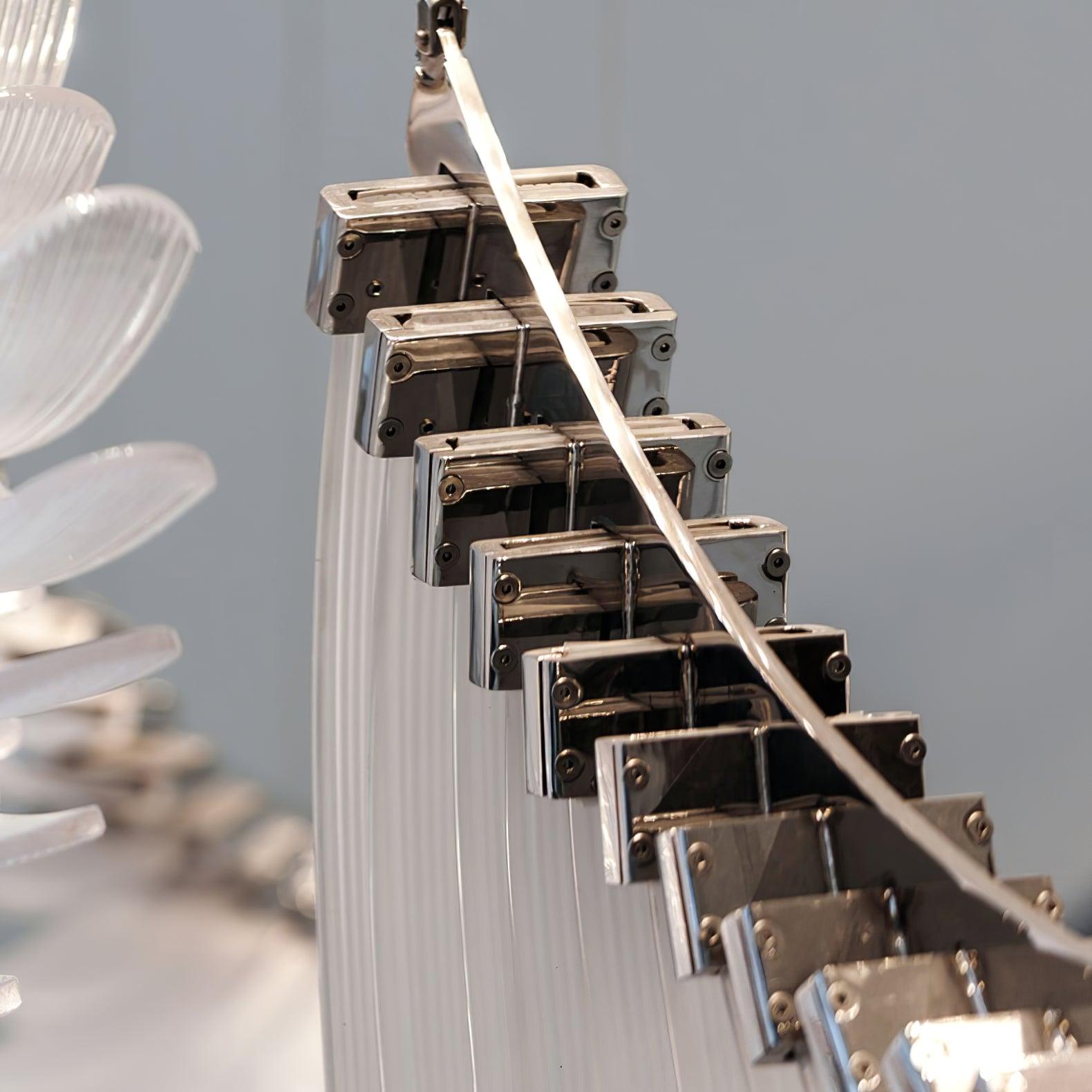 Modern Tiered Palmette Acrylic Chandelier with Ribbed Leaf Design and Chrome Finish