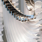 Modern Tiered Palmette Acrylic Chandelier with Ribbed Leaf Design and Chrome Finish