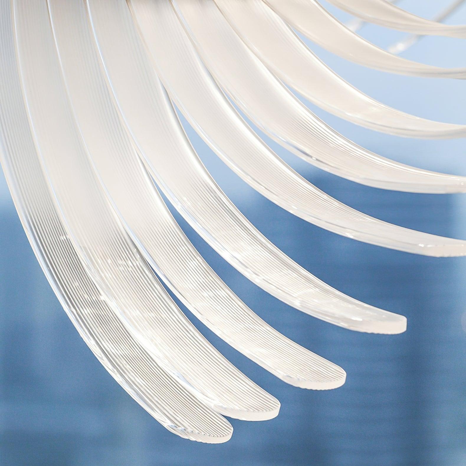 Modern Tiered Palmette Acrylic Chandelier with Ribbed Leaf Design and Chrome Finish