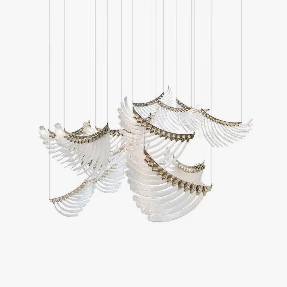 Modern Tiered Palmette Acrylic Chandelier with Ribbed Leaf Design and Chrome Finish