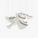 Modern Tiered Palmette Acrylic Chandelier with Ribbed Leaf Design and Chrome Finish
