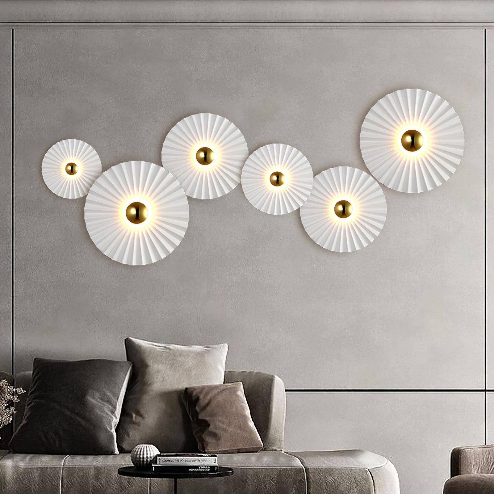 Modern Tinsley Pleated Ceramic Wall Sconce Glossy White and Gold Flush Mount Light for Living Room