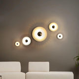 Modern Tinsley Pleated Ceramic Wall Sconce Glossy White and Gold Flush Mount Light for Living Room