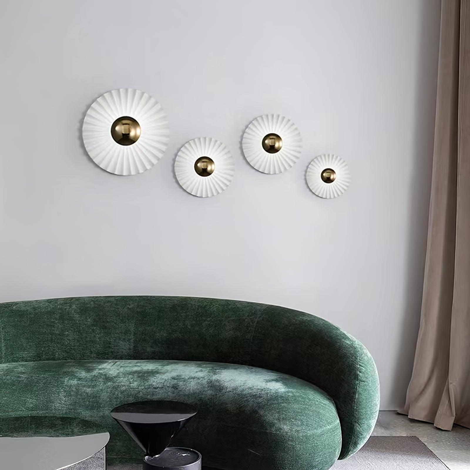 Modern Tinsley Pleated Ceramic Wall Sconce Glossy White and Gold Flush Mount Light for Living Room