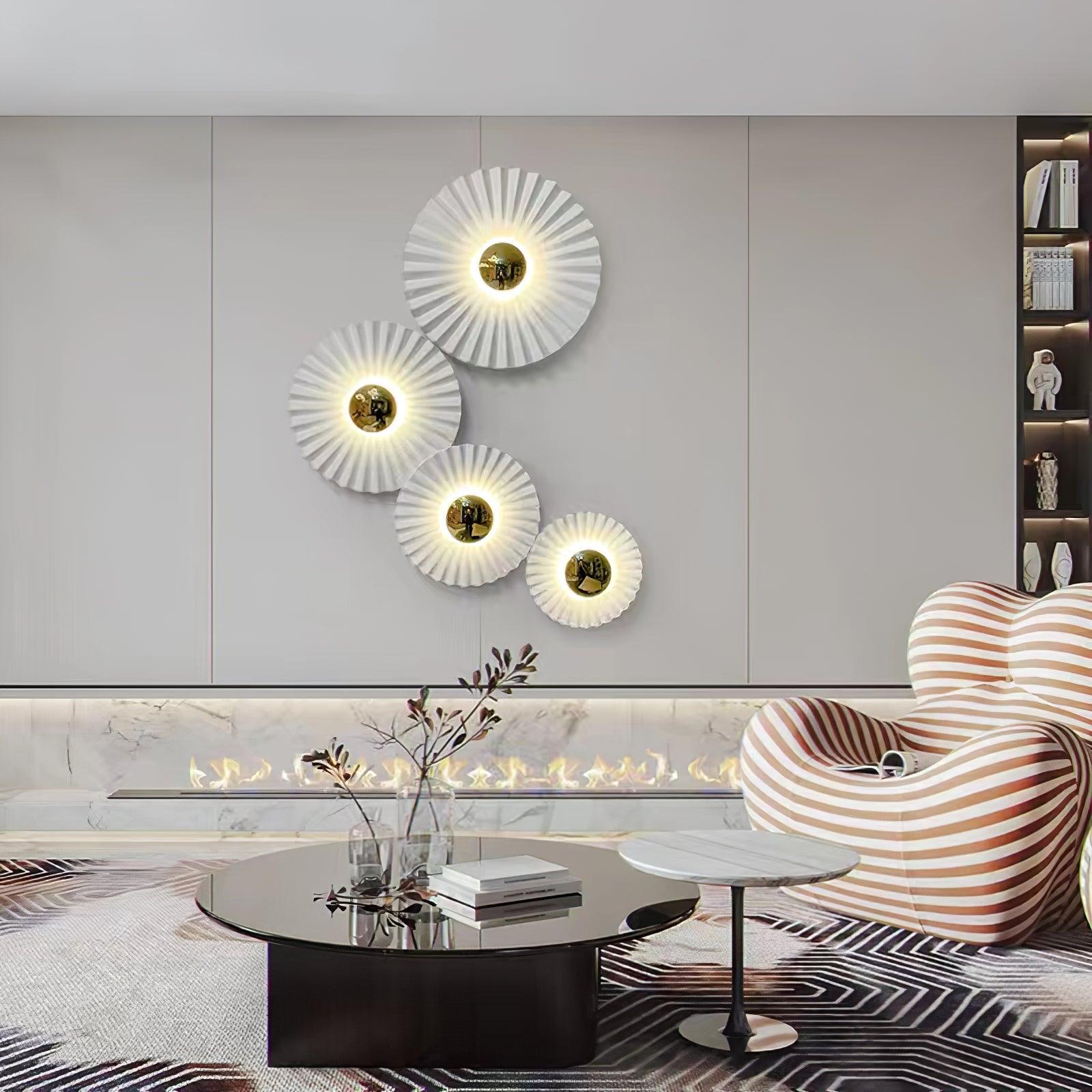 Modern Tinsley Pleated Ceramic Wall Sconce Glossy White and Gold Flush Mount Light for Living Room