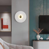 Modern Tinsley Pleated Ceramic Wall Sconce Glossy White and Gold Flush Mount Light for Living Room