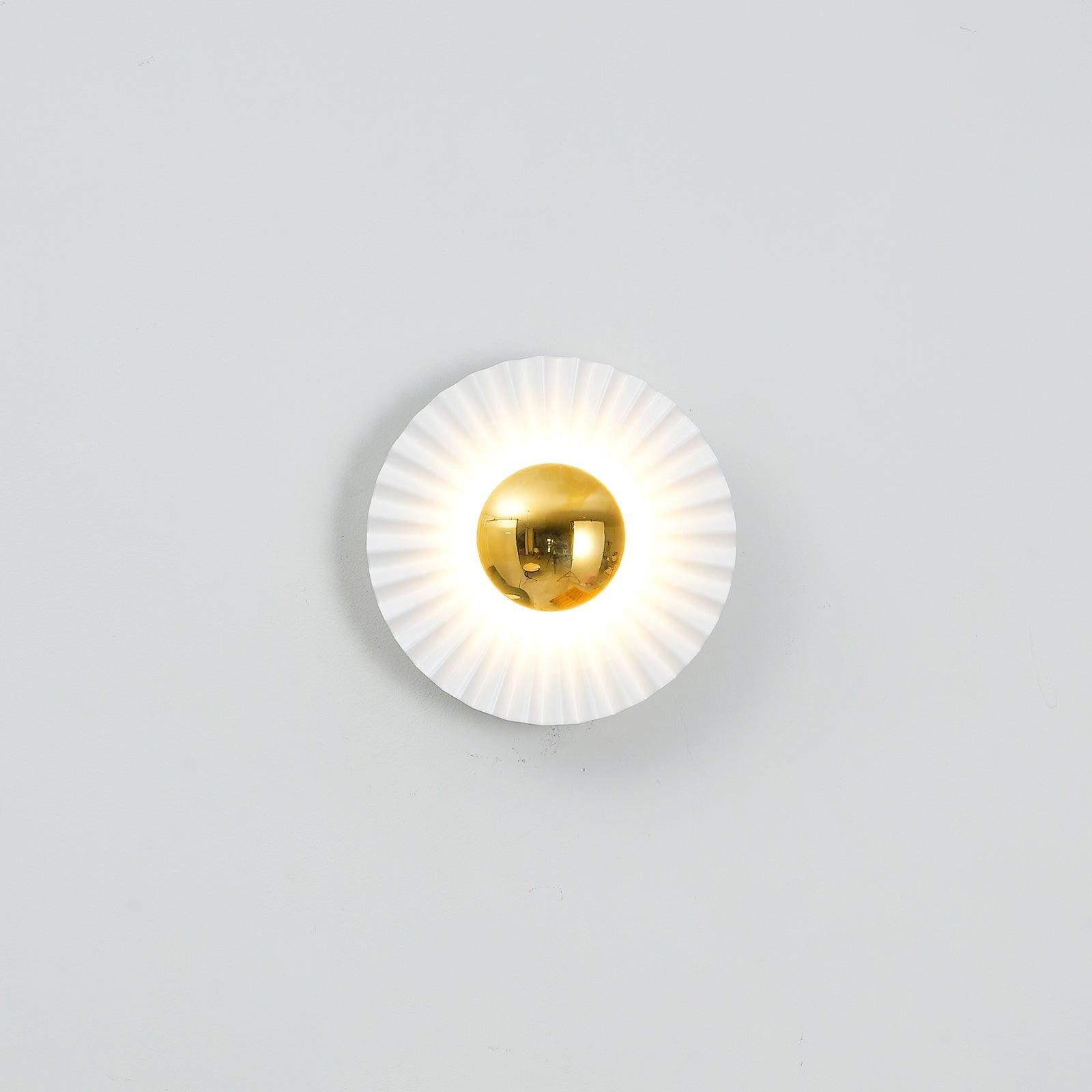 Modern Tinsley Pleated Ceramic Wall Sconce Glossy White and Gold Flush Mount Light for Living Room
