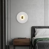 Modern Tinsley Pleated Ceramic Wall Sconce Glossy White and Gold Flush Mount Light for Living Room