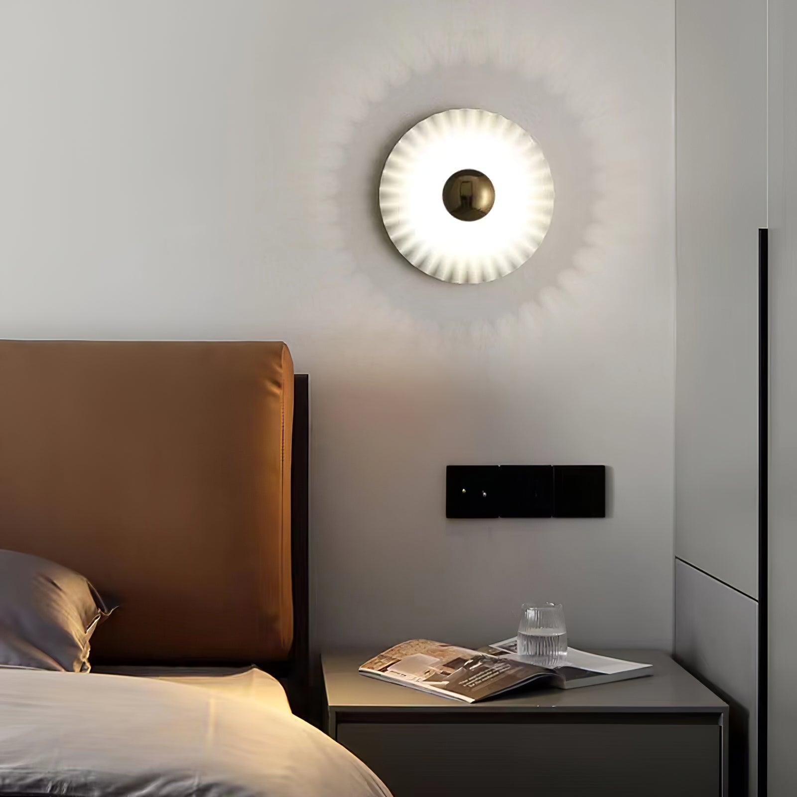 Modern Tinsley Pleated Ceramic Wall Sconce Glossy White and Gold Flush Mount Light for Living Room