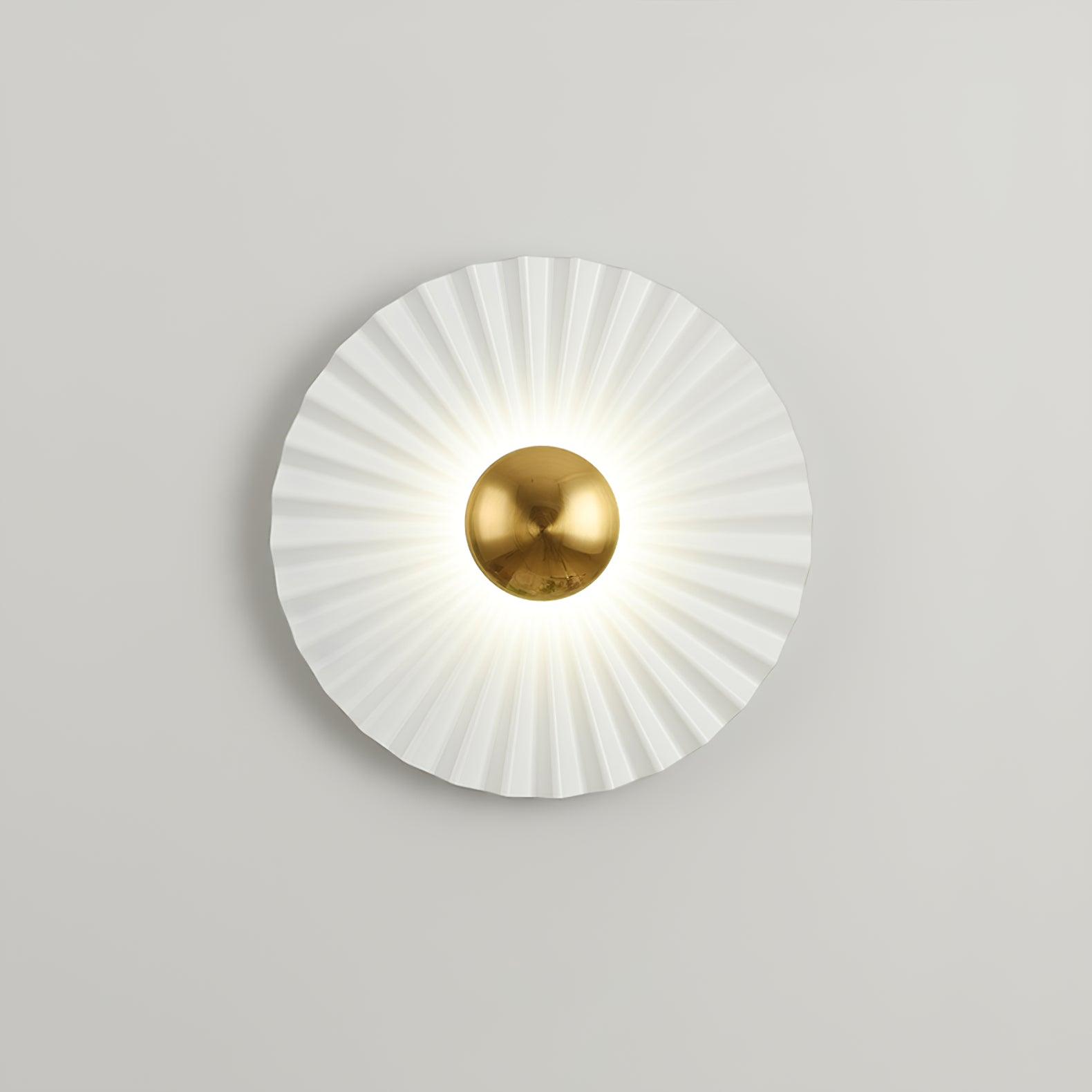 Modern Tinsley Pleated Ceramic Wall Sconce Glossy White and Gold Flush Mount Light for Living Room
