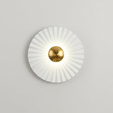 Modern Tinsley Pleated Ceramic Wall Sconce Glossy White and Gold Flush Mount Light for Living Room