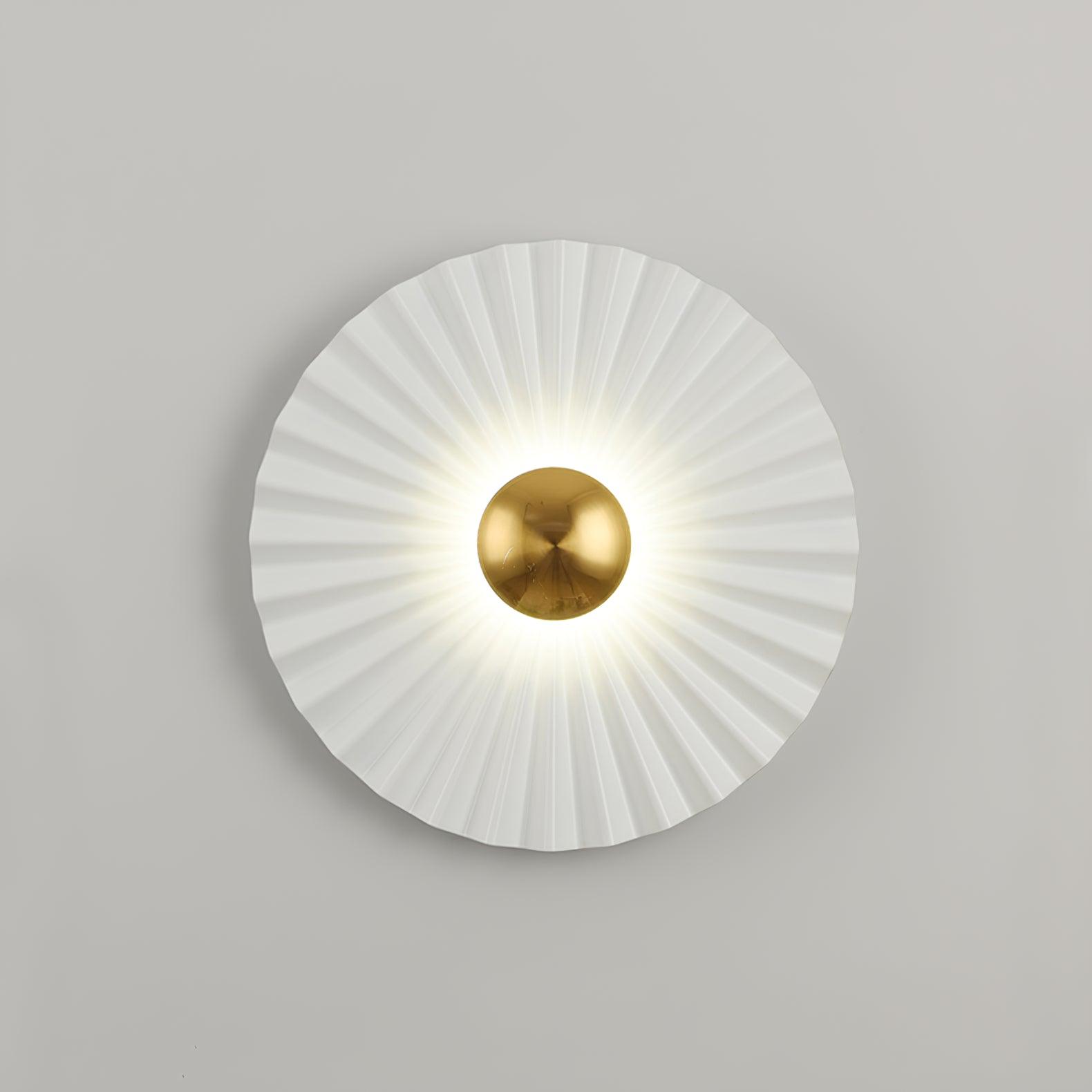 Modern Tinsley Pleated Ceramic Wall Sconce Glossy White and Gold Flush Mount Light for Living Room
