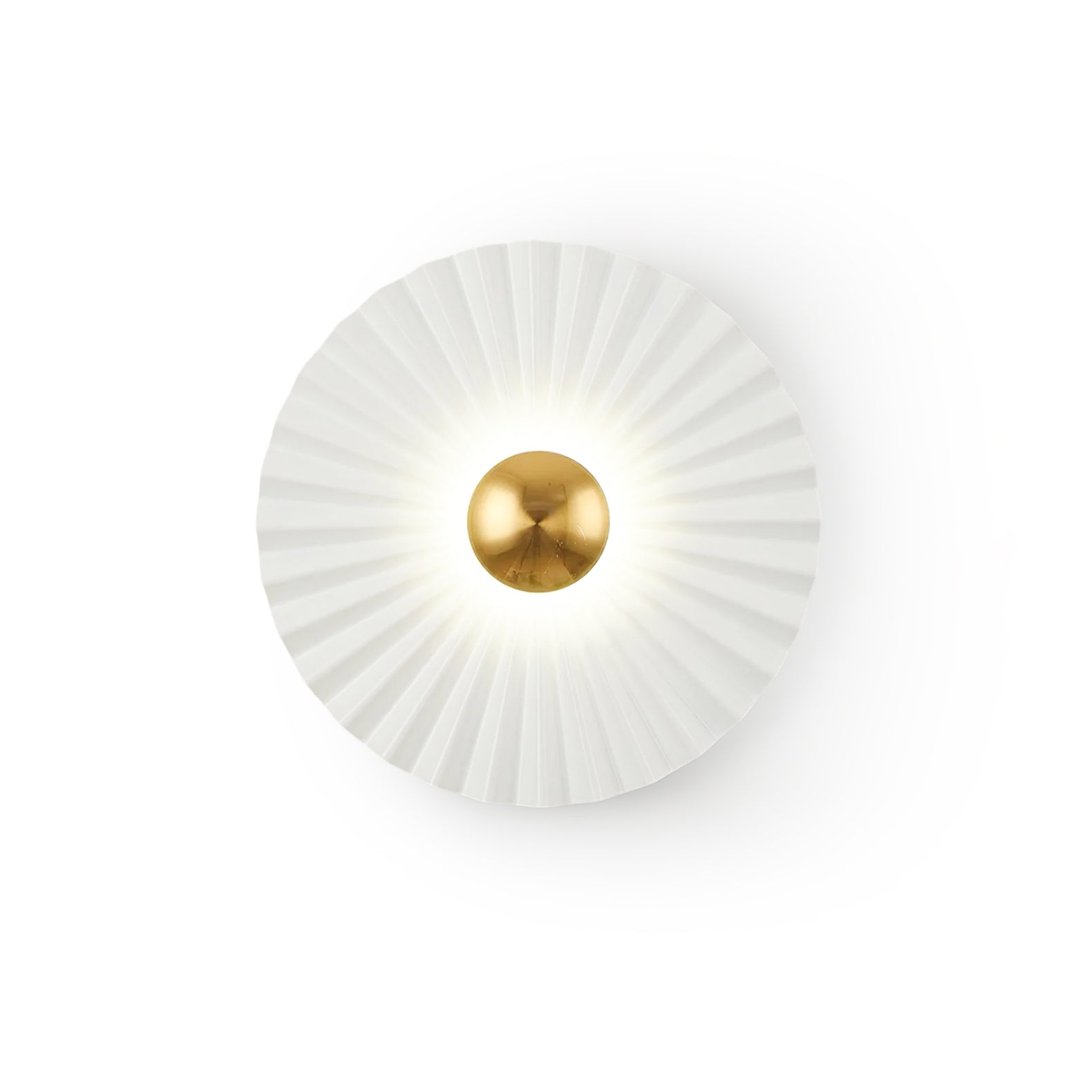 Modern Tinsley Pleated Ceramic Wall Sconce Glossy White and Gold Flush Mount Light for Living Room
