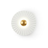 Modern Tinsley Pleated Ceramic Wall Sconce Glossy White and Gold Flush Mount Light for Living Room