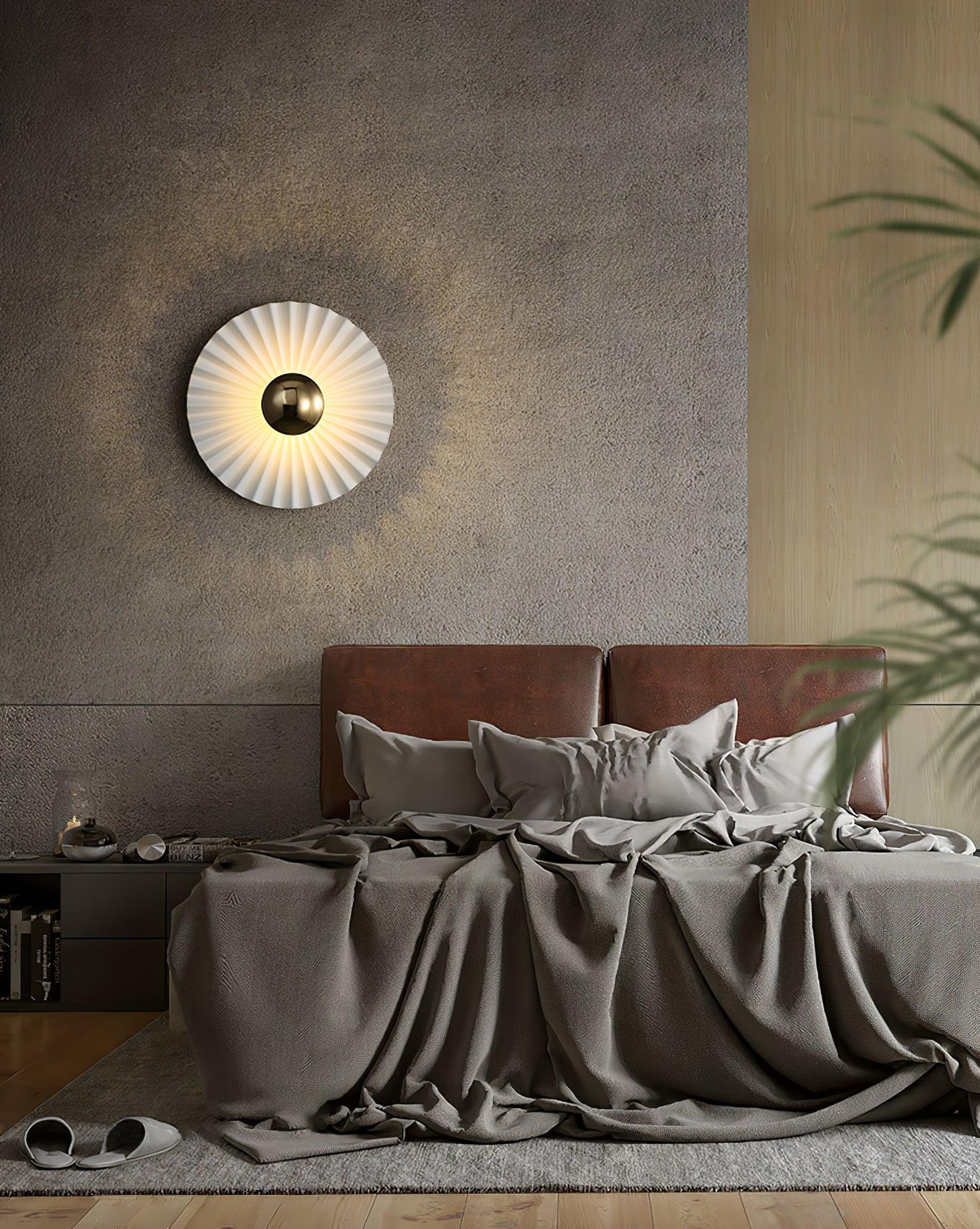 Modern Tinsley Pleated Ceramic Wall Sconce Glossy White and Gold Flush Mount Light for Living Room