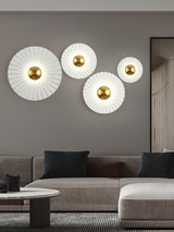 Modern Tinsley Pleated Ceramic Wall Sconce Glossy White and Gold Flush Mount Light for Living Room