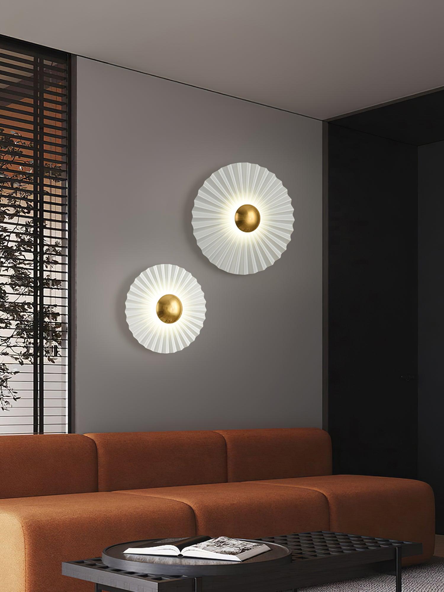 Modern Tinsley Pleated Ceramic Wall Sconce Glossy White and Gold Flush Mount Light for Living Room