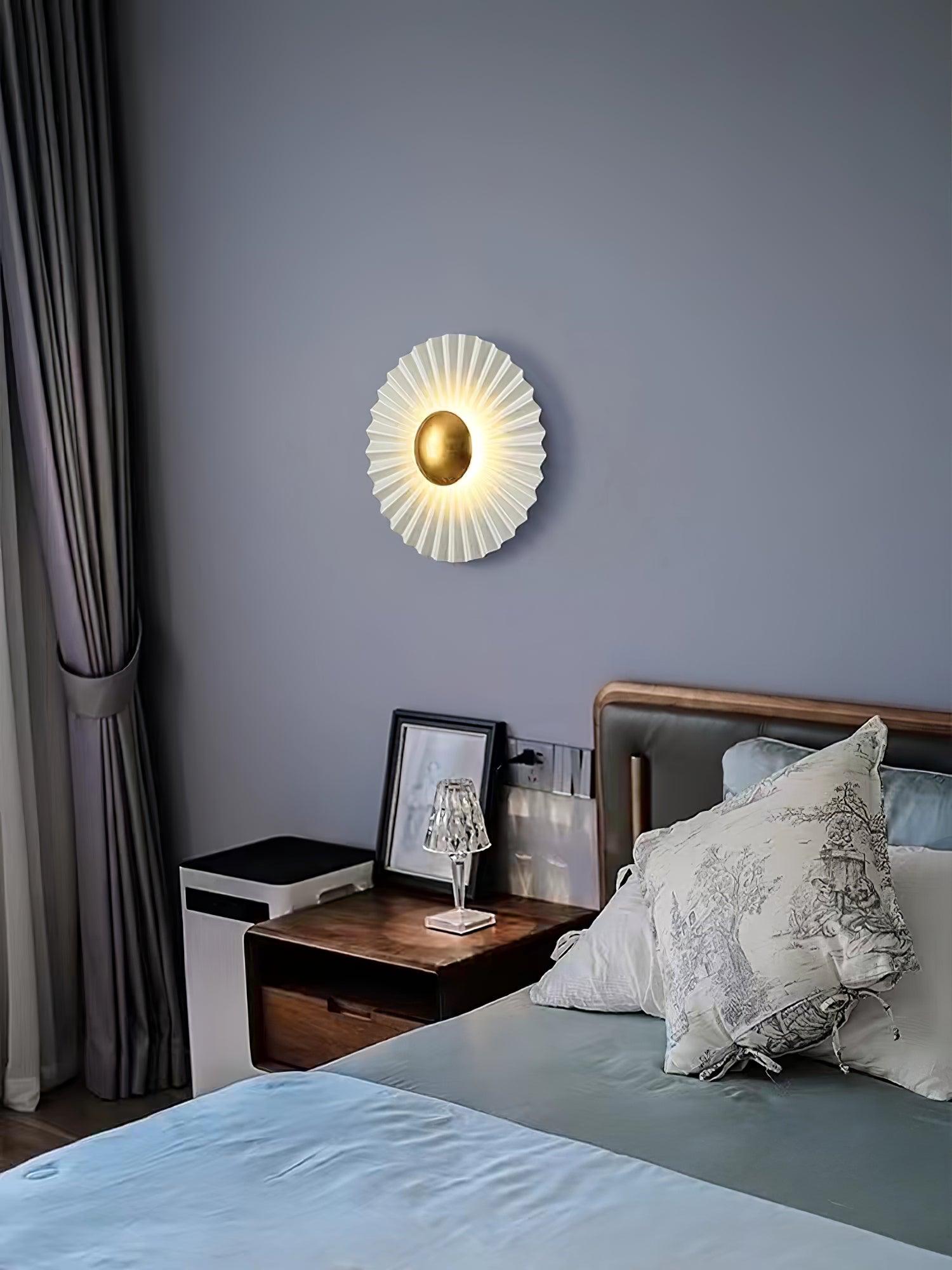 Modern Tinsley Pleated Ceramic Wall Sconce Glossy White and Gold Flush Mount Light for Living Room