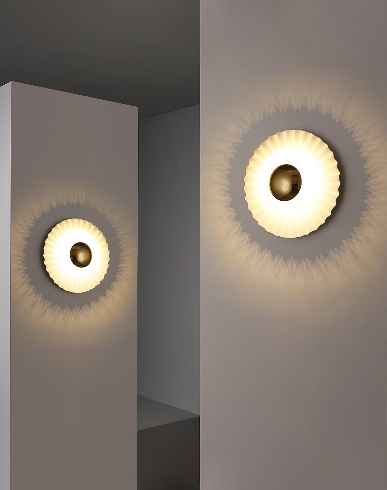 Modern Tinsley Pleated Ceramic Wall Sconce Glossy White and Gold Flush Mount Light for Living Room