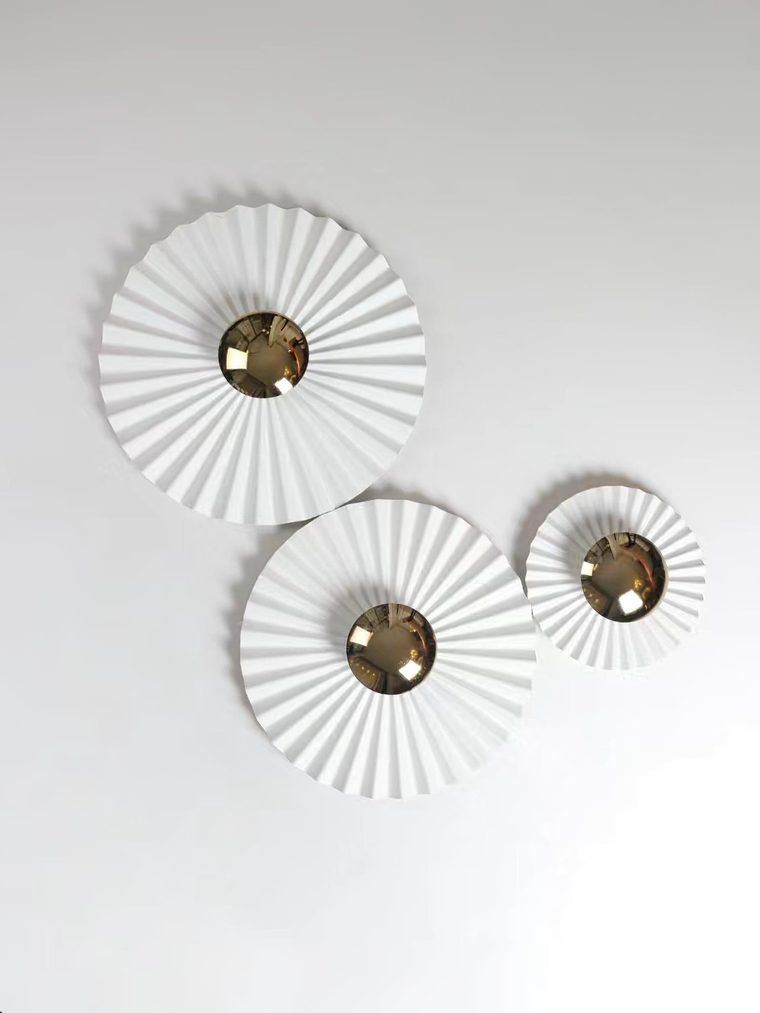 Modern Tinsley Pleated Ceramic Wall Sconce Glossy White and Gold Flush Mount Light for Living Room