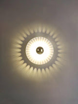 Modern Tinsley Pleated Ceramic Wall Sconce Glossy White and Gold Flush Mount Light for Living Room