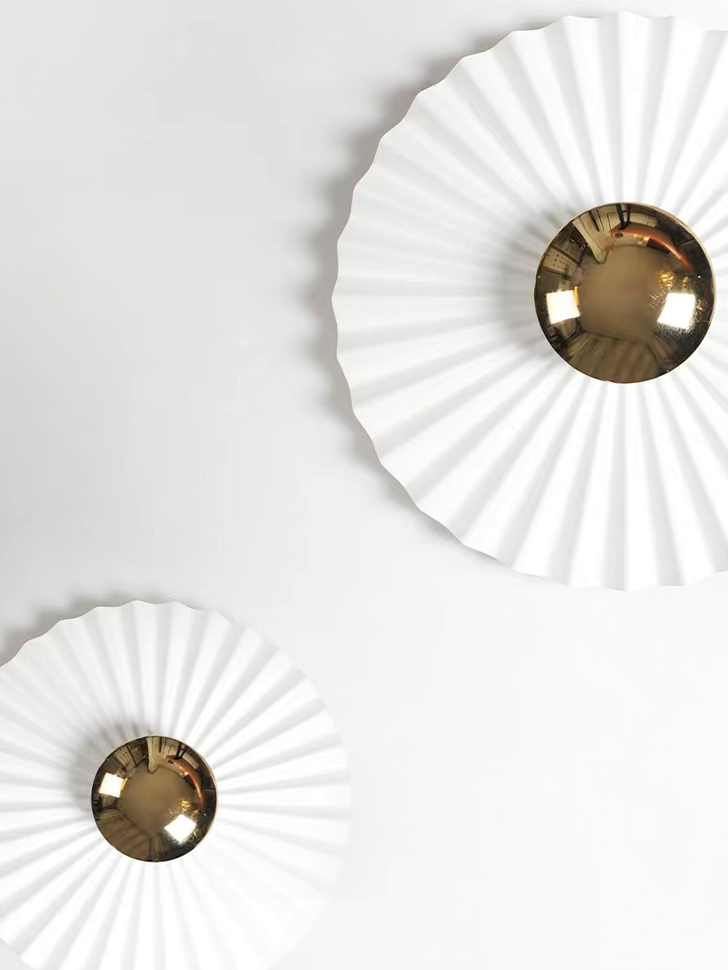Modern Tinsley Pleated Ceramic Wall Sconce Glossy White and Gold Flush Mount Light for Living Room