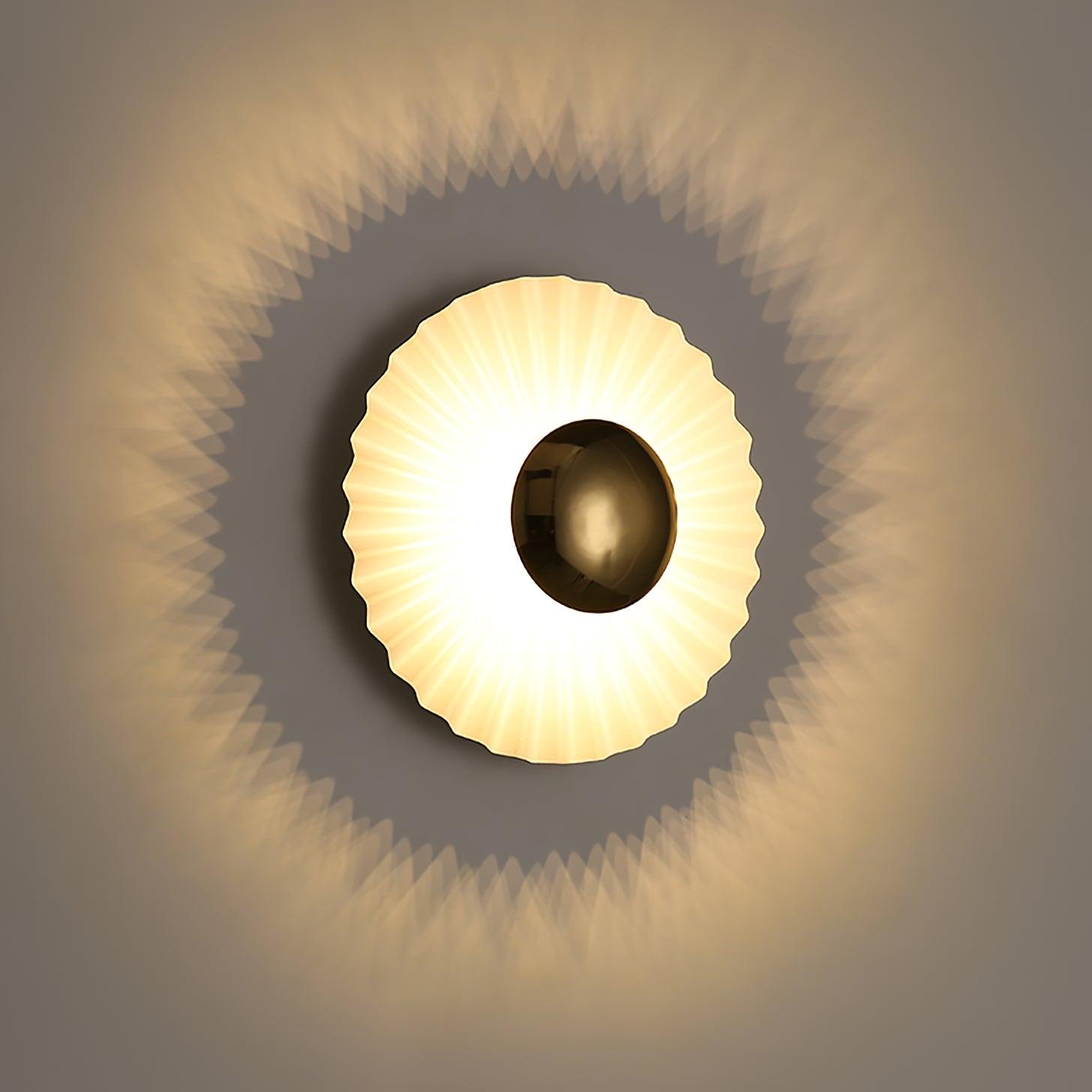 Modern Tinsley Pleated Ceramic Wall Sconce Glossy White and Gold Flush Mount Light for Living Room