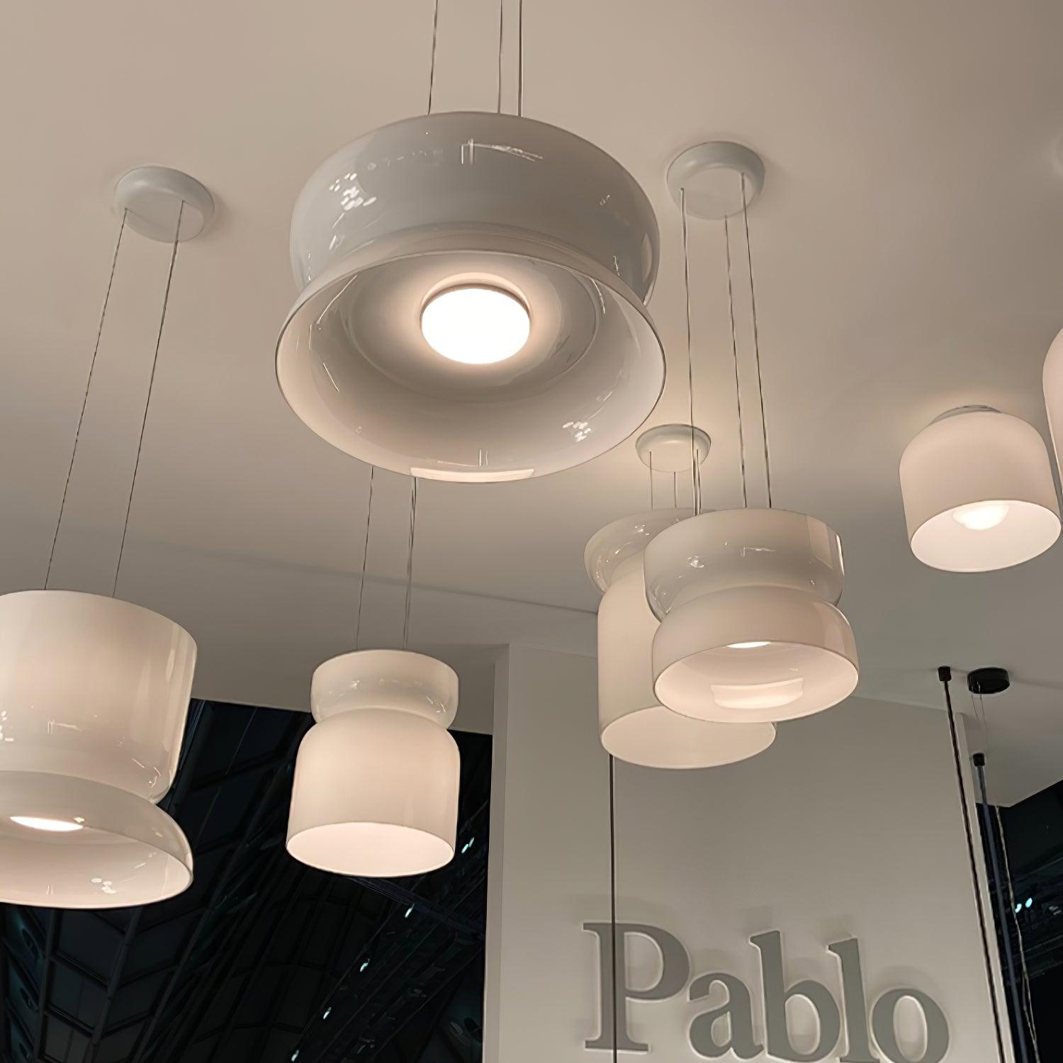 Modern Totem LED Blown Glass Pendant Lamp Geometric White Modular Hanging Fixture