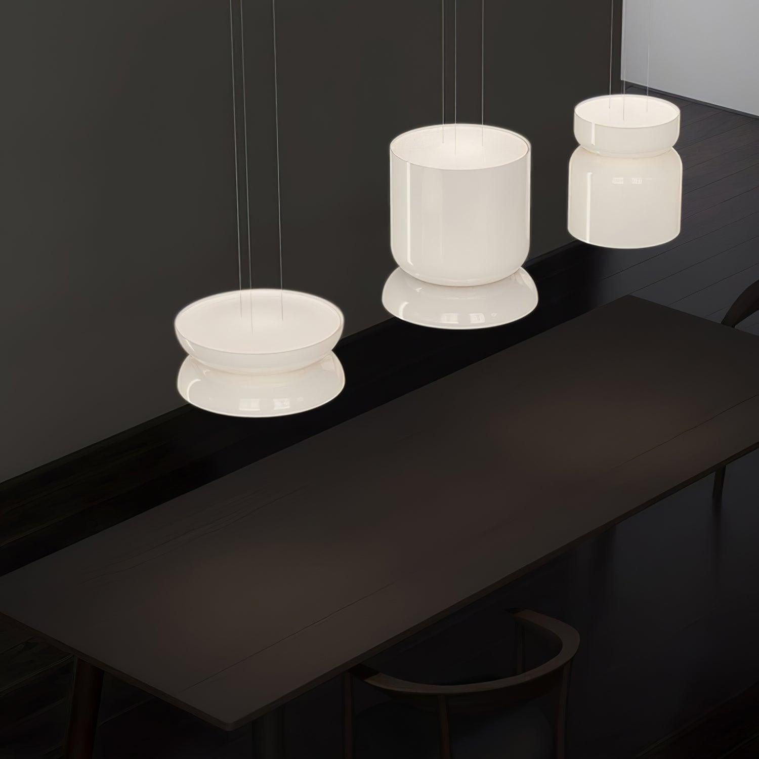 Modern Totem LED Blown Glass Pendant Lamp Geometric White Modular Hanging Fixture