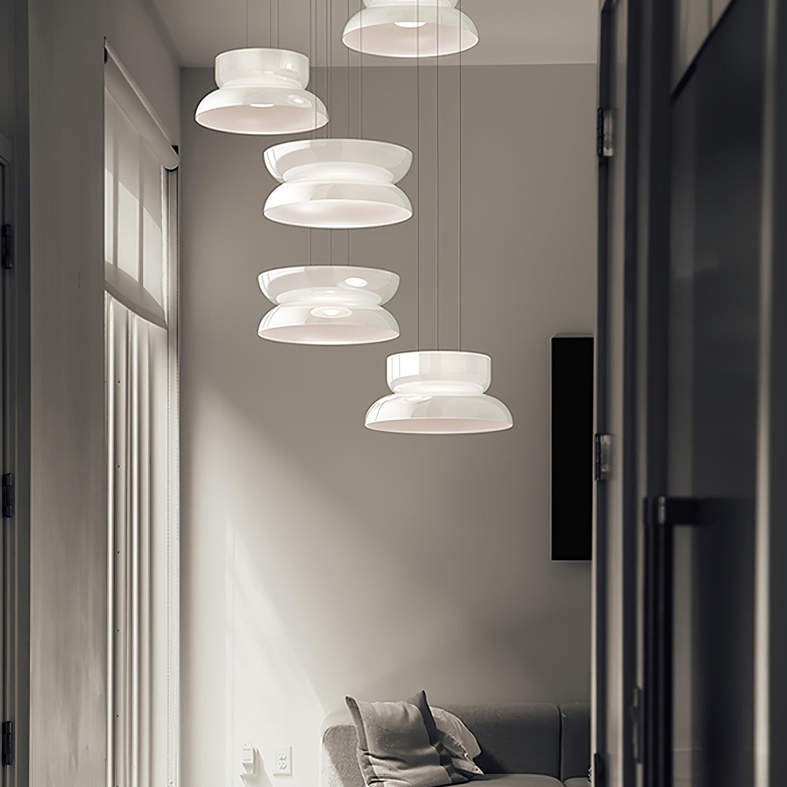Modern Totem LED Blown Glass Pendant Lamp Geometric White Modular Hanging Fixture