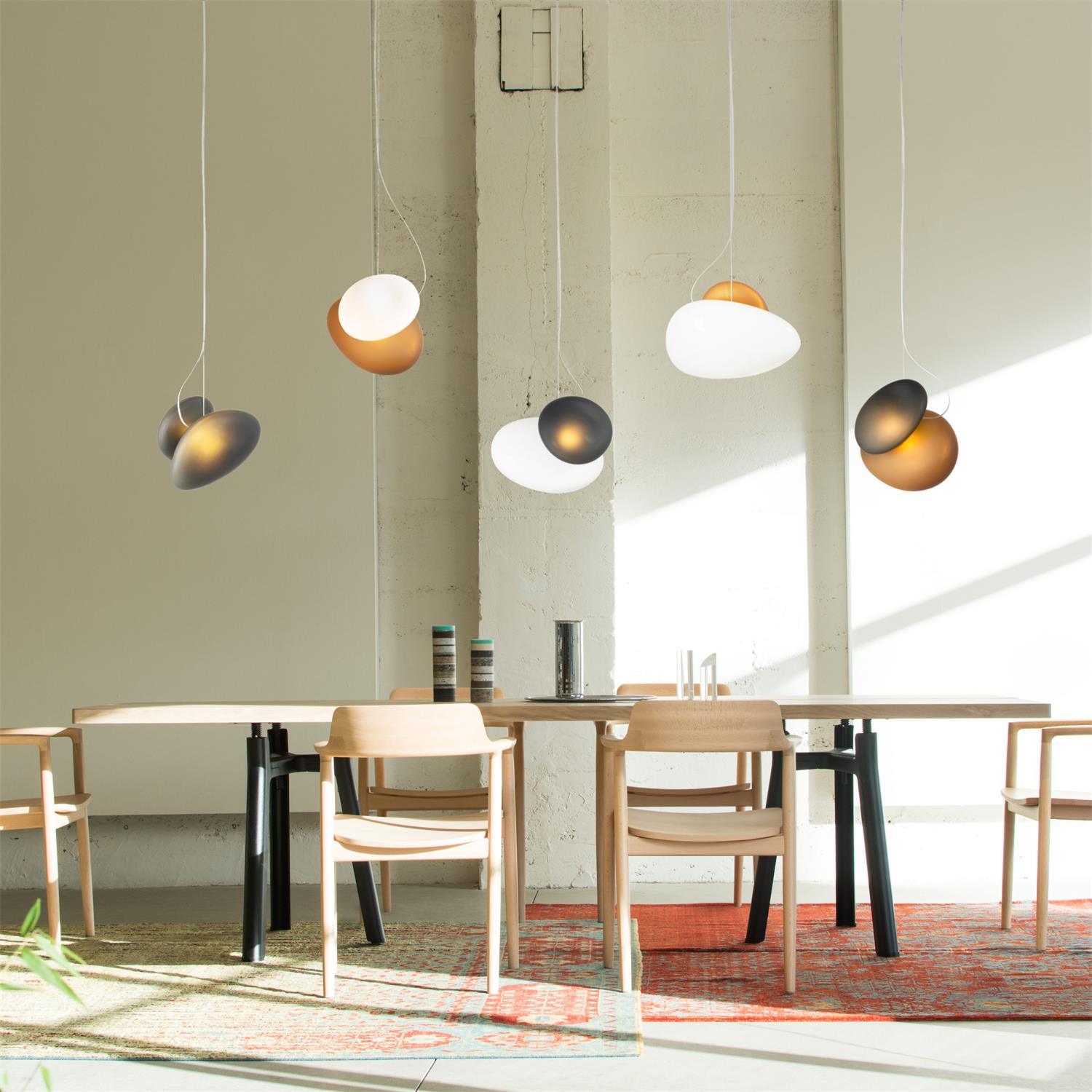 Modern Translucent Frosted Glass Pendant Light with Hand Blown Pebble Shape Design