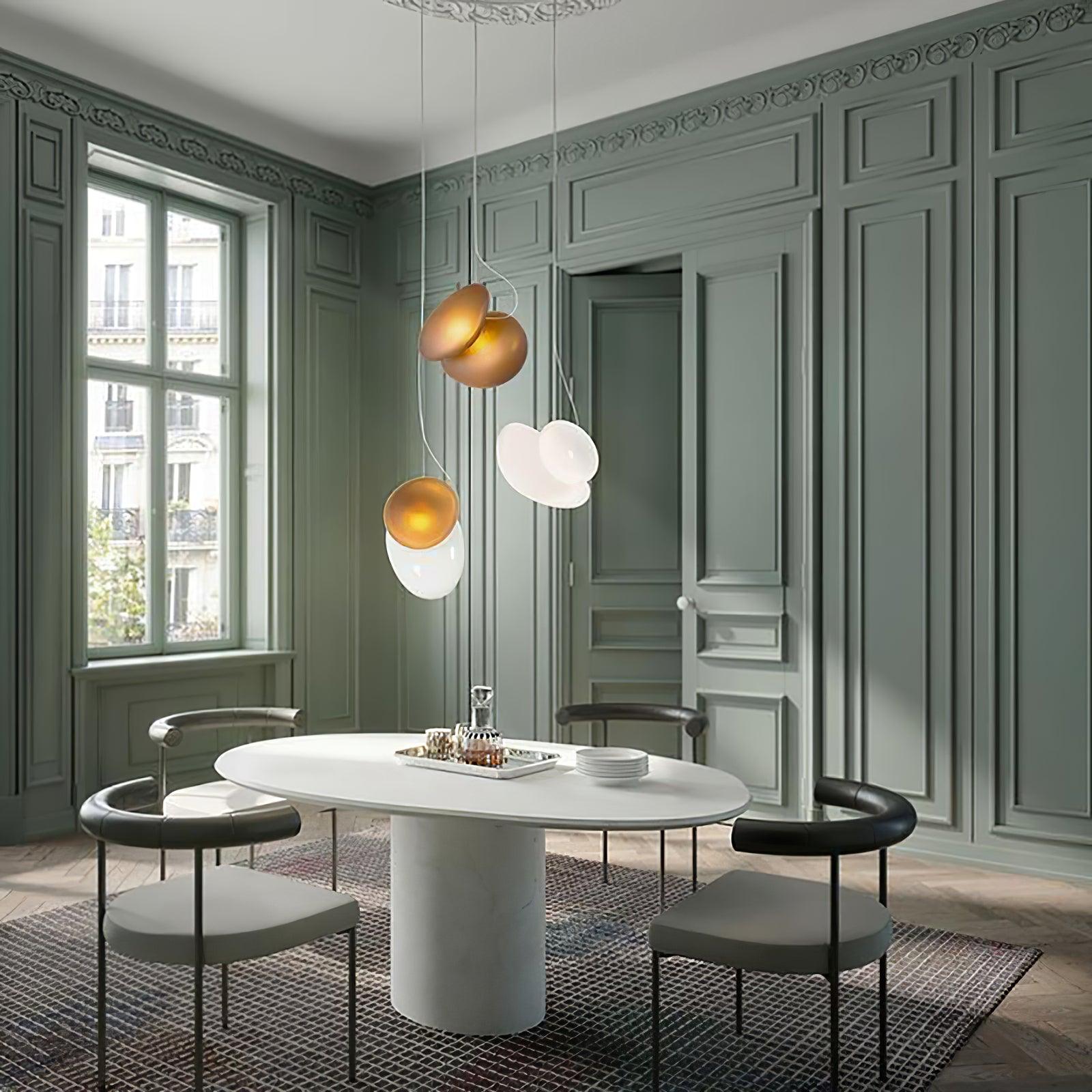 Modern Translucent Frosted Glass Pendant Light with Hand Blown Pebble Shape Design