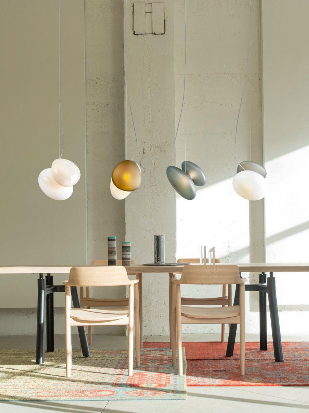 Modern Translucent Frosted Glass Pendant Light with Hand Blown Pebble Shape Design