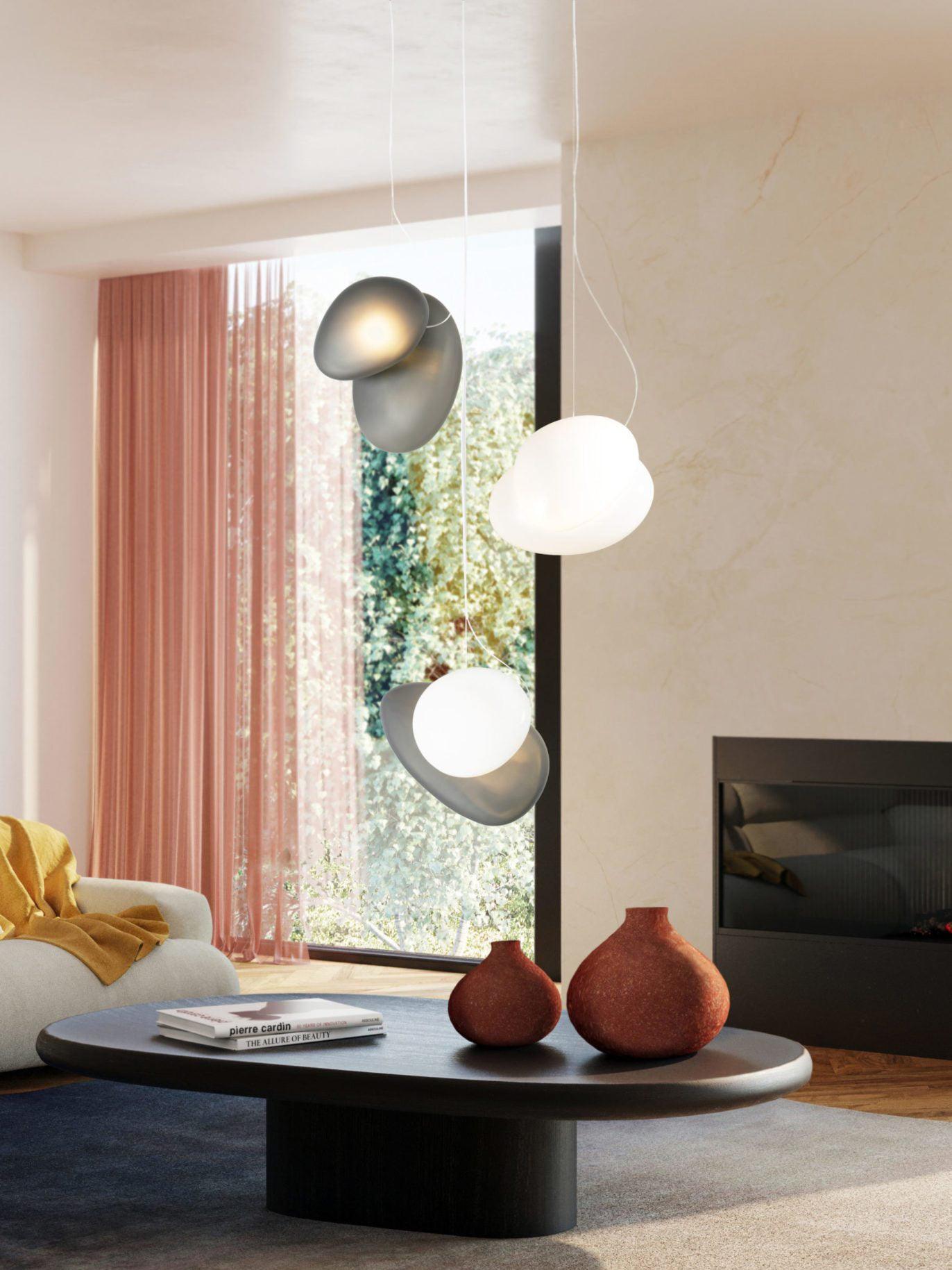 Modern Translucent Frosted Glass Pendant Light with Hand Blown Pebble Shape Design