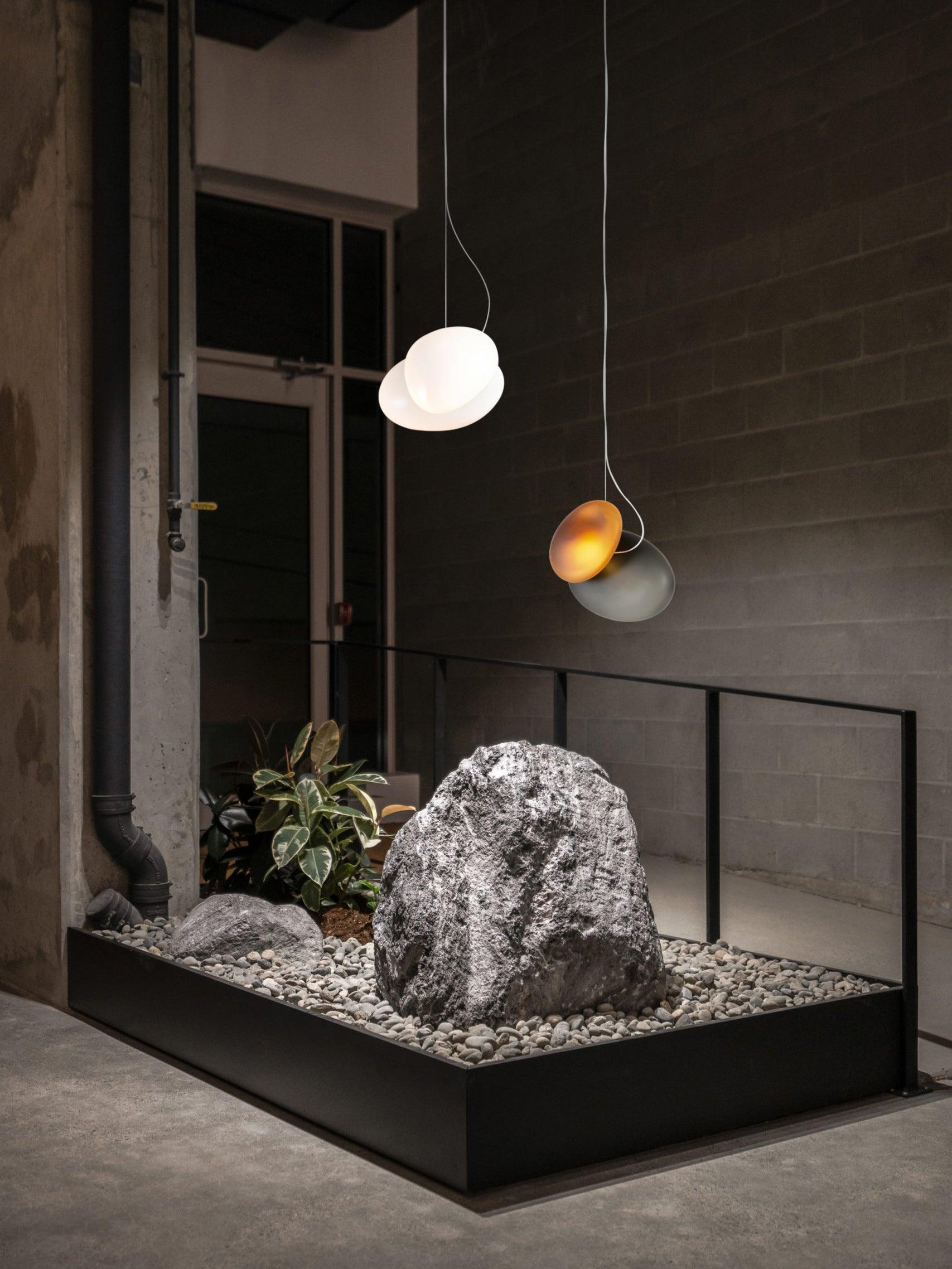 Modern Translucent Frosted Glass Pendant Light with Hand Blown Pebble Shape Design