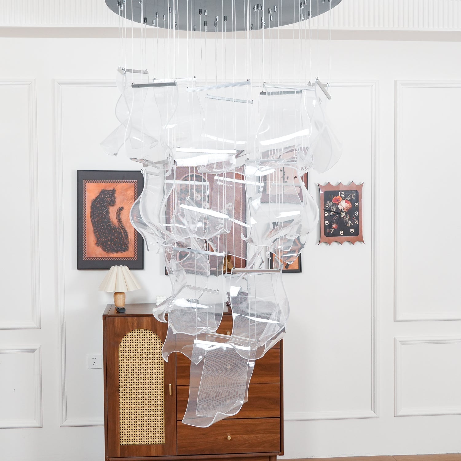 Modern Transparent Acrylic LED Multi Light Pendant Chandelier Sculpture