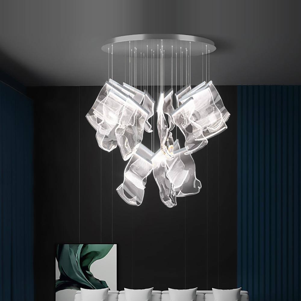Modern Transparent Acrylic LED Multi Light Pendant Chandelier Sculpture