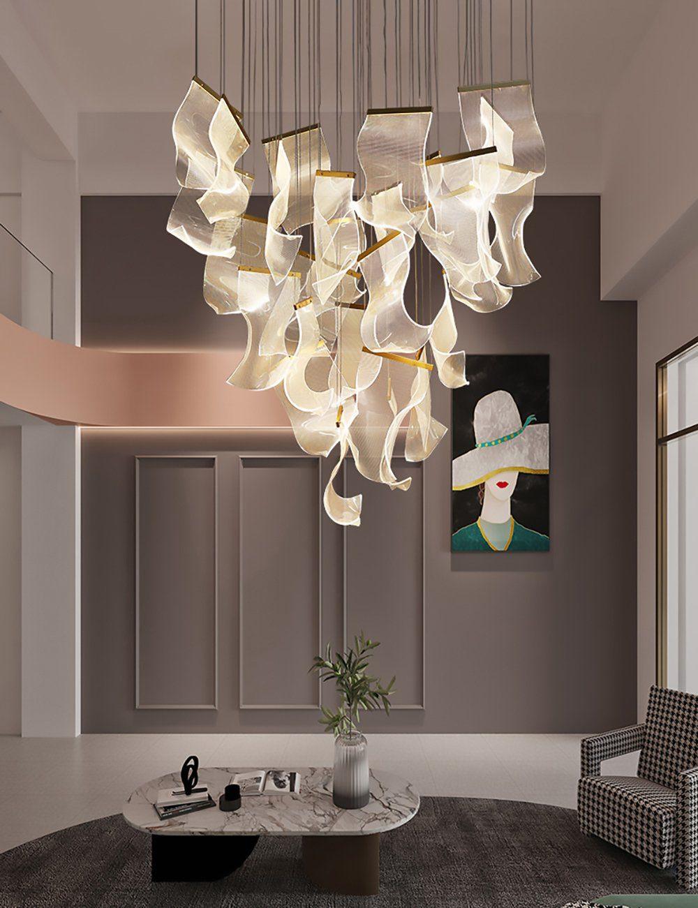 Modern Transparent Acrylic LED Multi Light Pendant Chandelier Sculpture