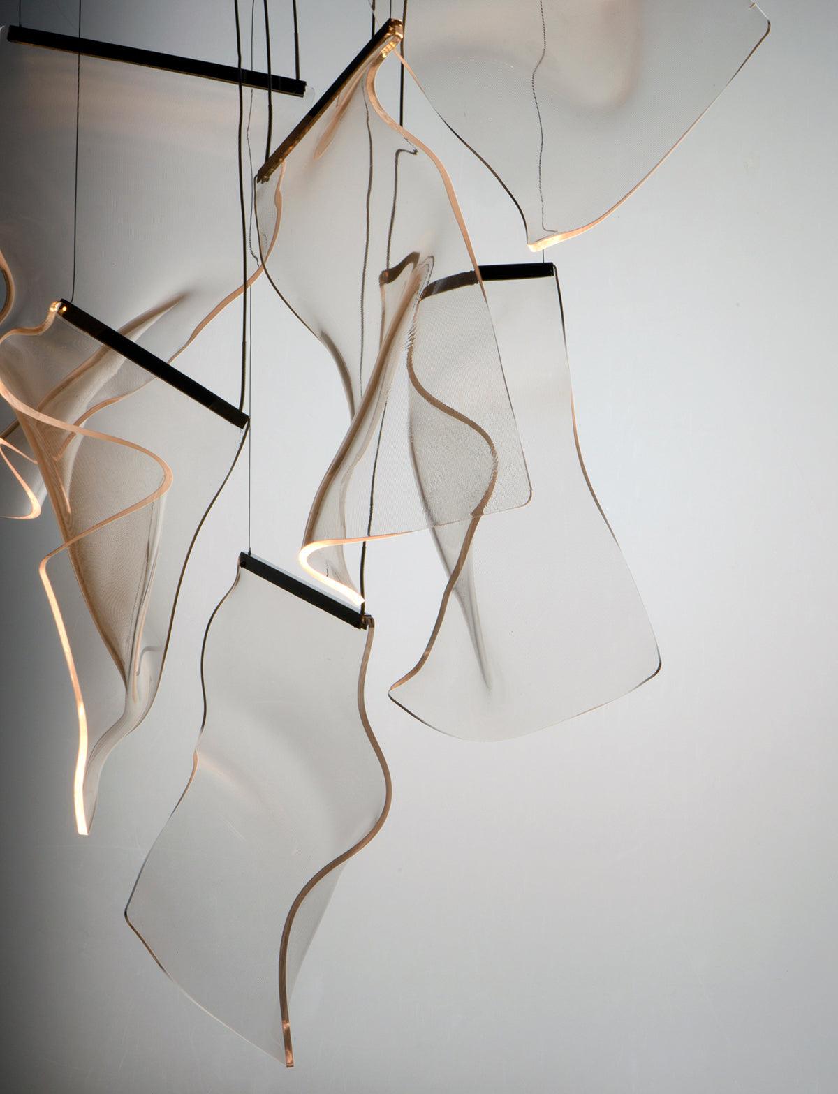 Modern Transparent Acrylic LED Multi Light Pendant Chandelier Sculpture