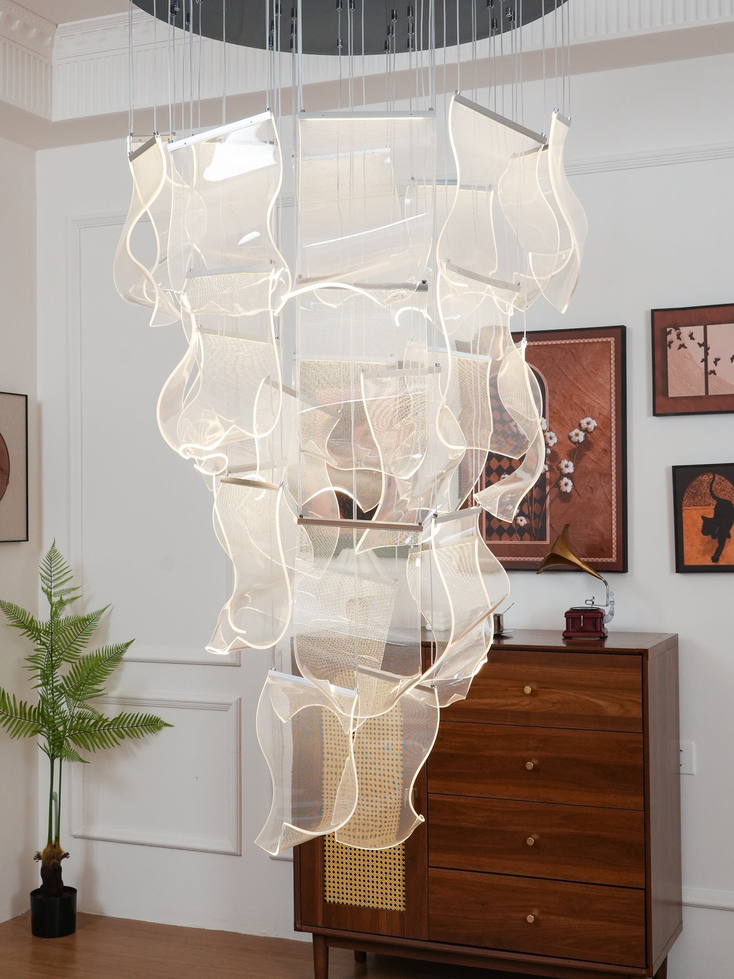 Modern Transparent Acrylic LED Multi Light Pendant Chandelier Sculpture