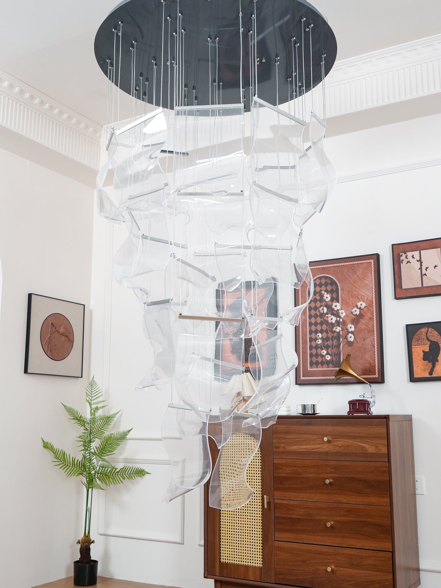 Modern Transparent Acrylic LED Multi Light Pendant Chandelier Sculpture