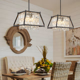 Modern Trapezoidal Black Metal and Crystal Chandelier for Dining Room Island Lighting