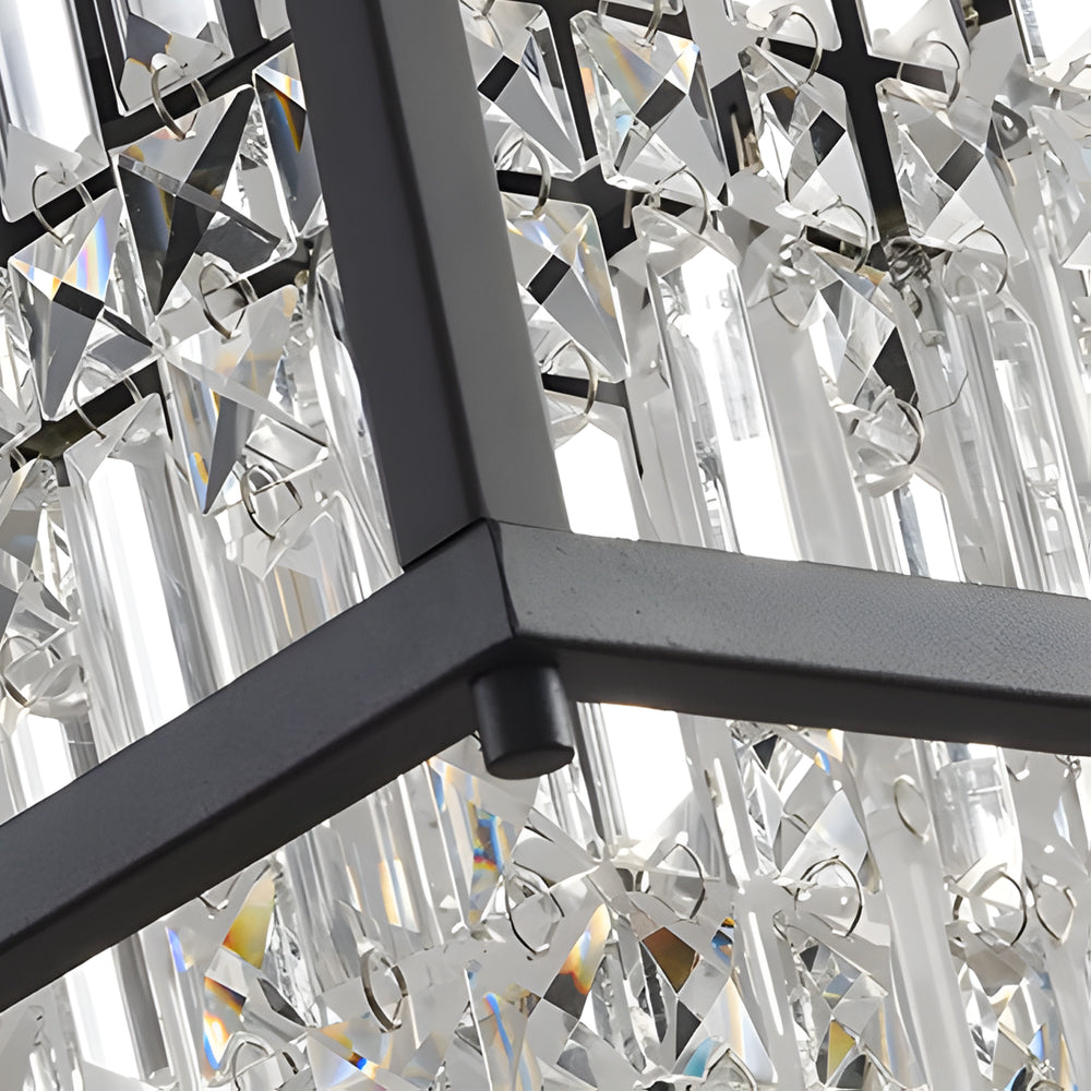 Modern Trapezoidal Black Metal and Crystal Chandelier for Dining Room Island Lighting