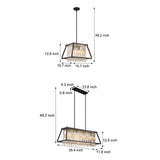Modern Trapezoidal Black Metal and Crystal Chandelier for Dining Room Island Lighting