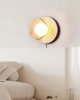 Modern Travertine and Glass Spherical Wall Sconce Minimalist Plug in Lighting