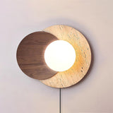 Modern Travertine and Glass Spherical Wall Sconce Minimalist Plug in Lighting